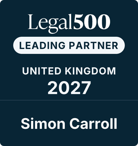Simon Carroll ranked for Commercial litigation by Legal 500 2027