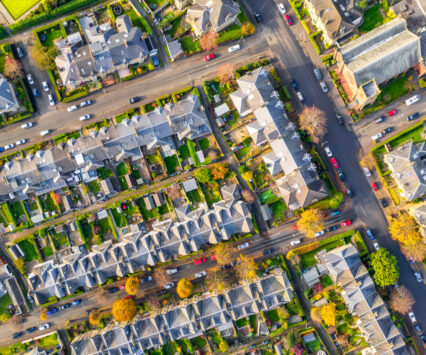 Streets of terraced houses from above