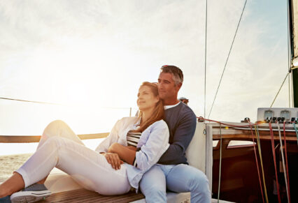 Couple sat on a boat