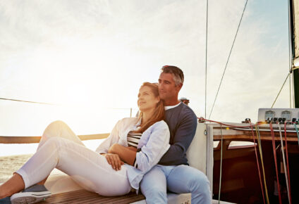 Couple sat on a boat